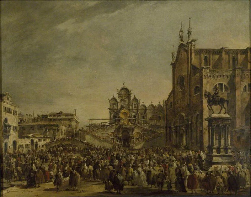 Pave Pius VI velsigner folkemængden ved Campo SS Giovanni e Paolo, Venedig - Francesco Guardi