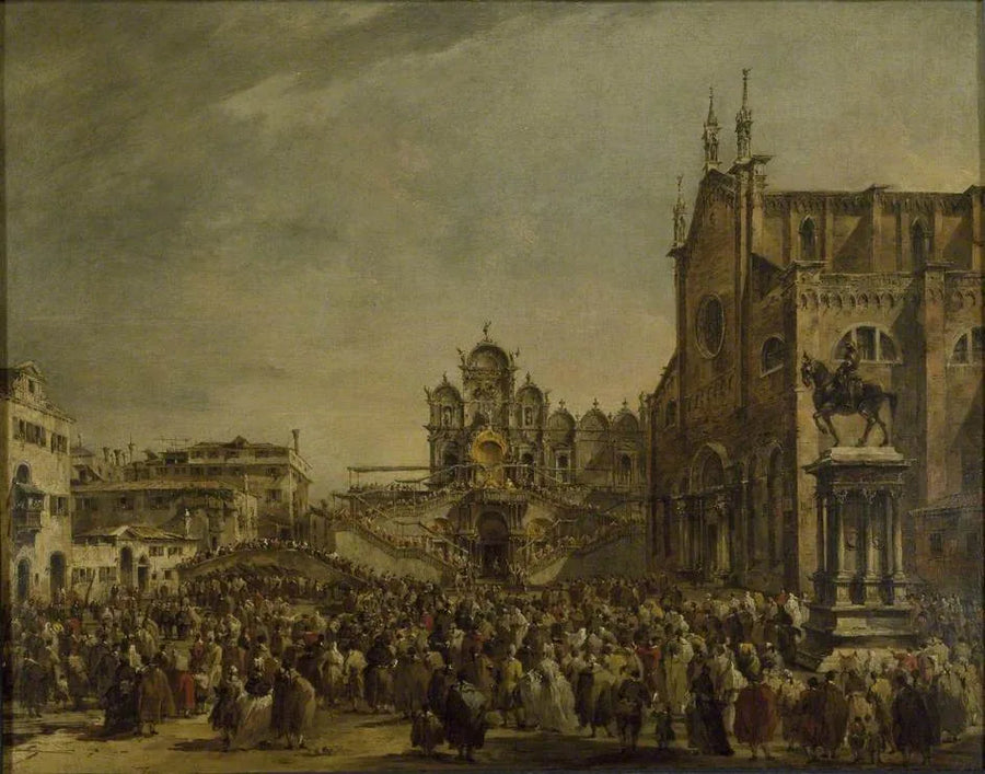 Pave Pius VI velsigner folkemængden ved Campo SS Giovanni e Paolo, Venedig - Francesco Guardi