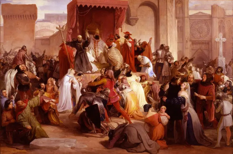 Pave Urban II forkynder det første korstog på pladsen i Clermont - Francesco Hayez