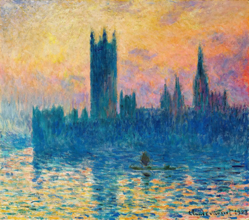 Parlamentet i London, solnedgang - Claude Monet