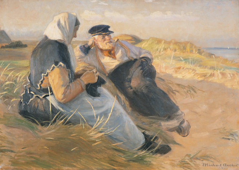 Fiskeren Anders Velle og hans kone, Ane, på stranden i Skagen - Michael Peter Ancher