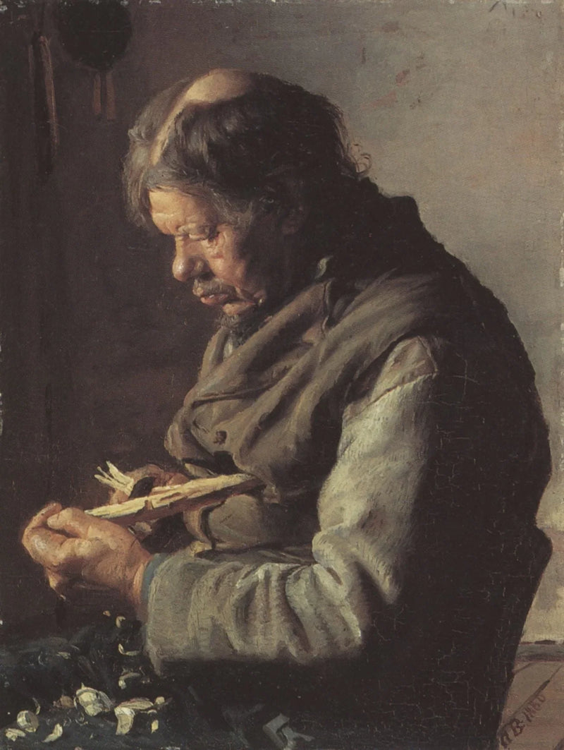 Fisker Lars Gaihede skulpturerer en pind - Anna Ancher