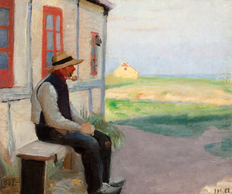 Fiskeren Niels Gaihede foran sit hus i Skagen sterby. -Michael Peter Ancher