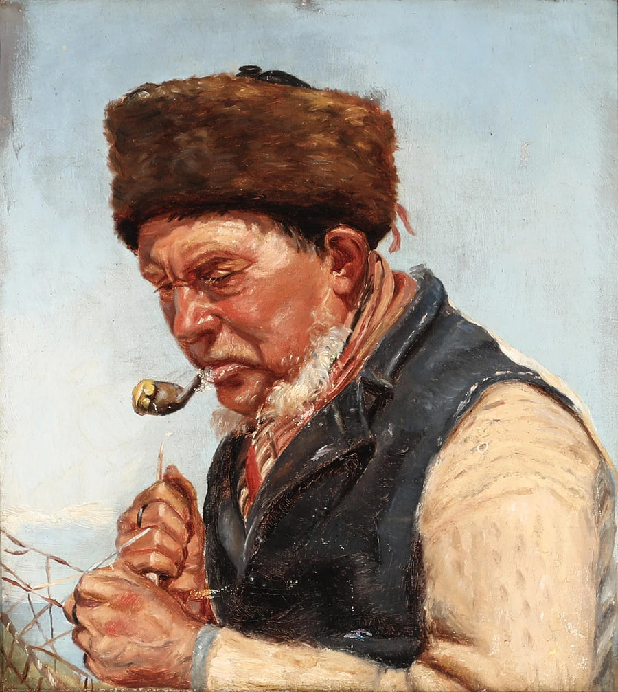 Fisker Niels Gaihede reparerer et fiskenet. -Michael Peter Ancher