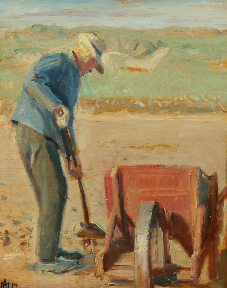 Fisker Ole Markström arbejder på stranden. - Michael Peter Ancher