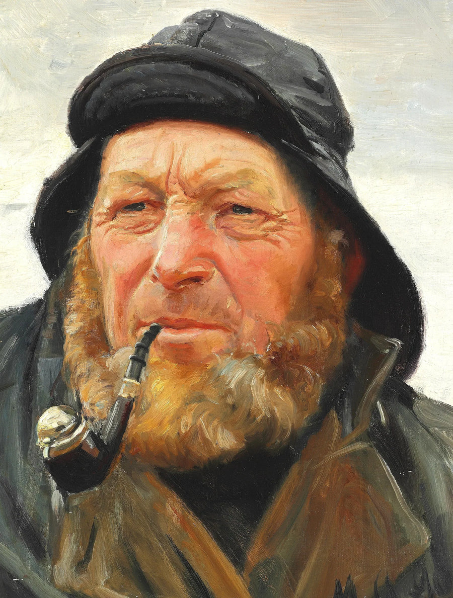 Fiskeren Ole Svendsen fra Skagen, iført olieskind og piberygende. -Michael Peter Ancher