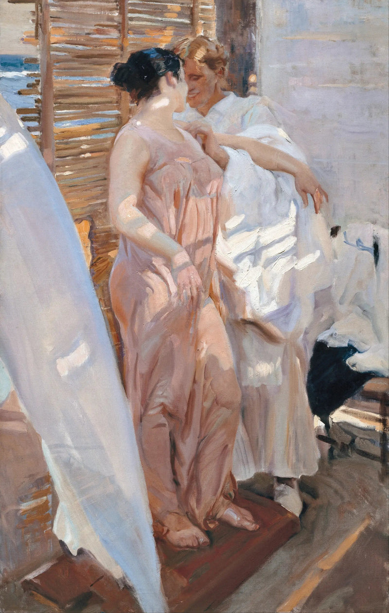Den lyserøde badekåbe - Joaquín Sorolla