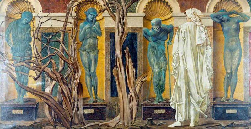 Pilgrimmen uden for dovenskabens have (scene fra 'Roman de la rose') - Edward Burne-Jones