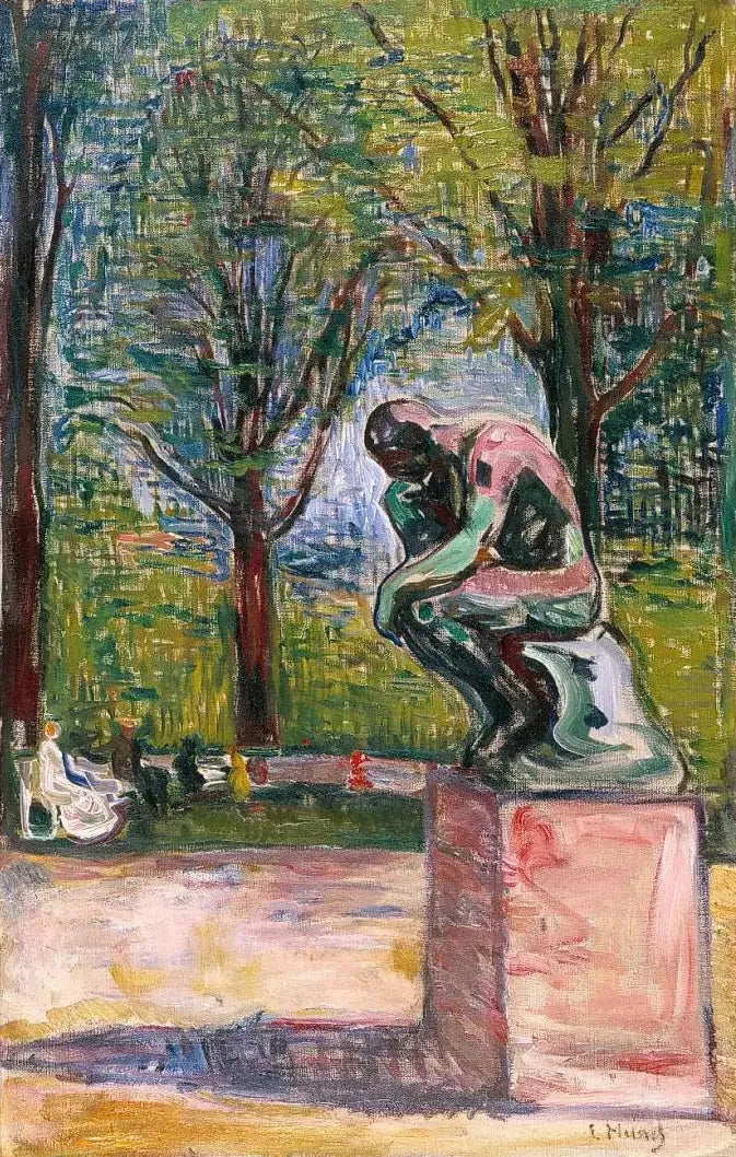 "Tænkeren" af Rodin i Dr. Lindes have - Edvard Munch