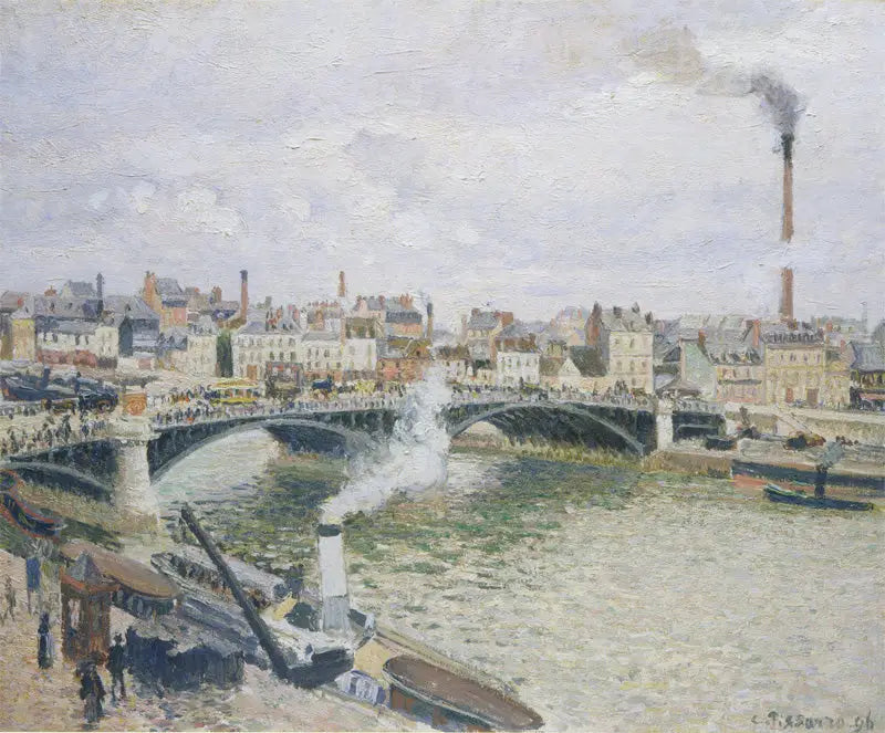 Boieldieu Broen i Rouen, morgen, vådt vejr - Camille Pissarro