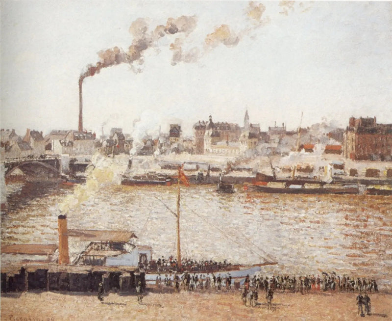 Boieldieu-broen og Orléans station, Rouen, morgen, sol - Camille Pissarro