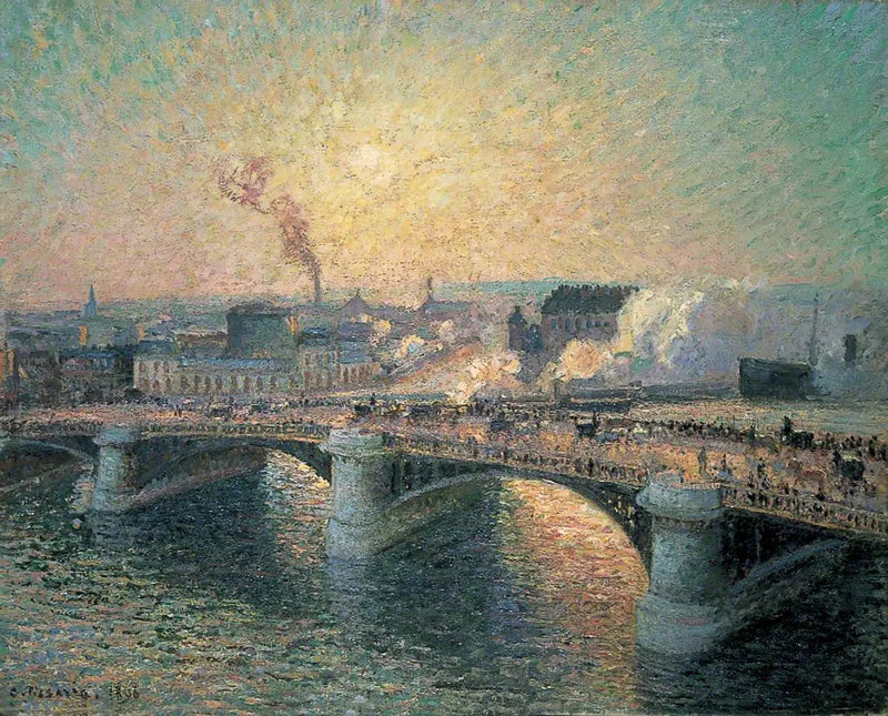 Boieldieu Broen, Rouen, Solnedgang - Camille Pissarro
