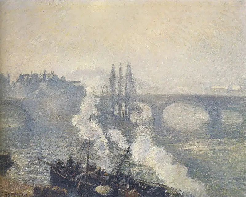 Corneillebroen i Rouen, morgenens tåge - Camille Pissarro