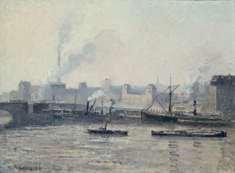 Saint-Sever-broen, Rouen: Tåge - Camille Pissarro