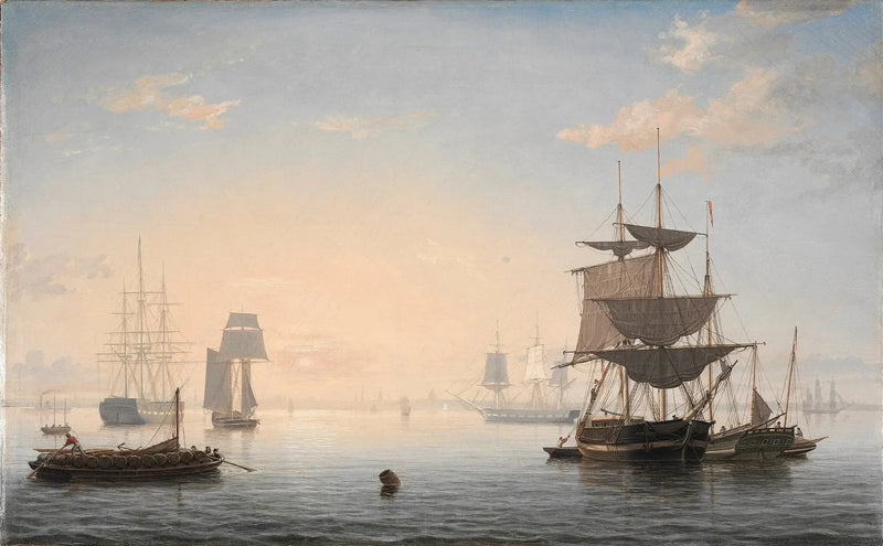 Boston Havn med byen i det fjerne - Fitz Henry Lane