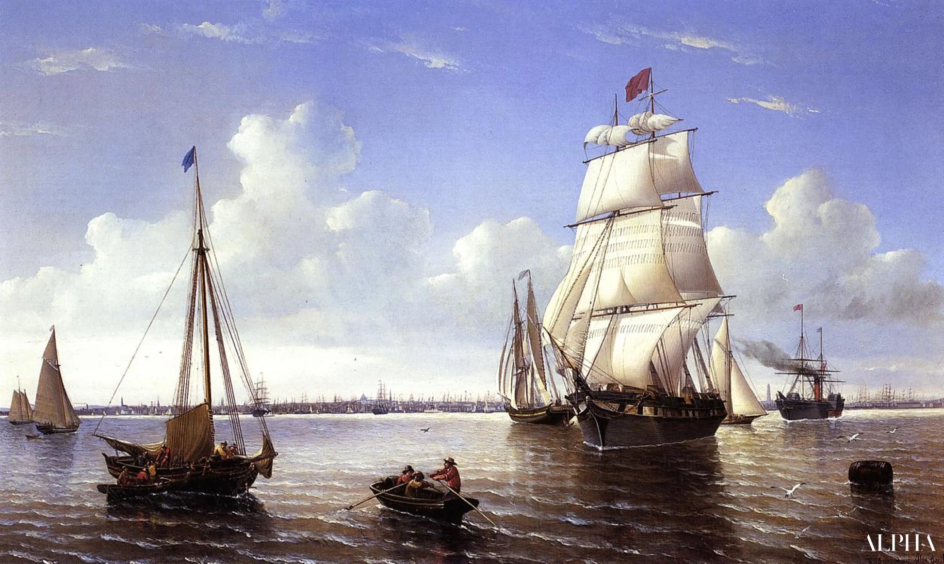 Boston Havn - William Bradford - Reproduktioner af malerier og kunstværker i høj kvalitet