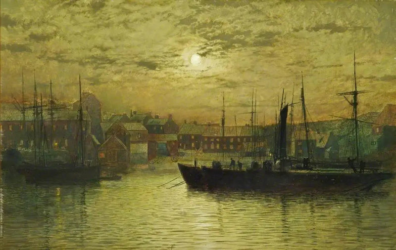 Whitby Havn ved måneskin - John Atkinson Grimshaw
