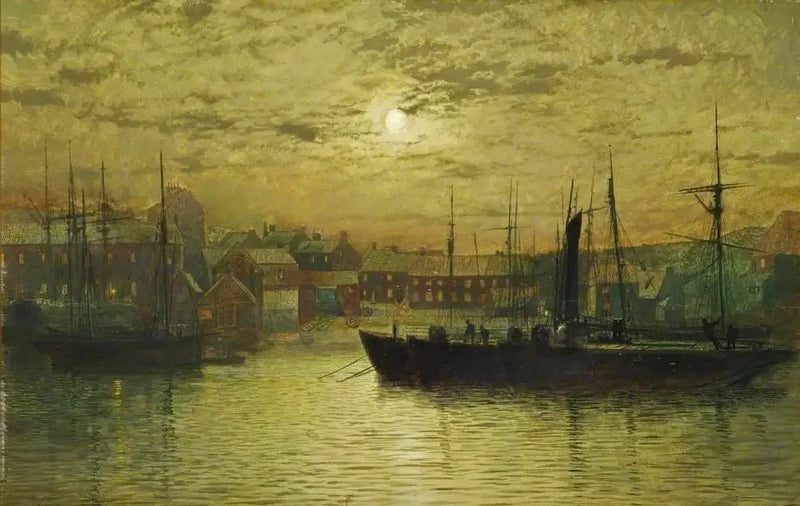 Whitby Havn ved måneskin - John Atkinson Grimshaw