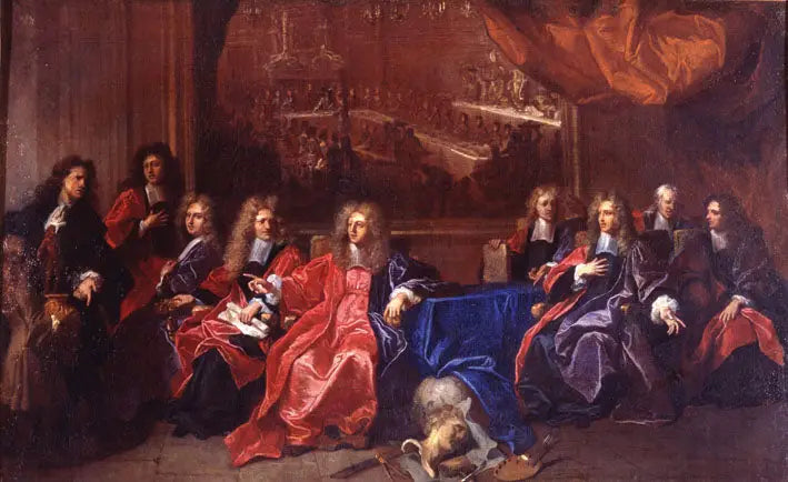 Præfekten og byrådsmedlemmerne i Paris byråd, der diskuterer en fest til ære for Louis XIV's middag på rådhuset efter hans helbredelse i 1689 - Hyacinthe Rigaud