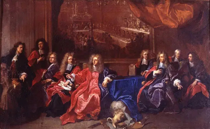 Præfekten og byrådsmedlemmerne i Paris byråd, der diskuterer en fest til ære for Louis XIV's middag på rådhuset efter hans helbredelse i 1689 - Hyacinthe Rigaud