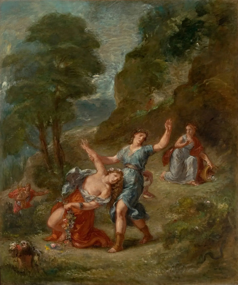 Foråret - Eurydice bidt af en slange, mens hun plukkede blomster (Eurydices død) - Eugène Delacroix