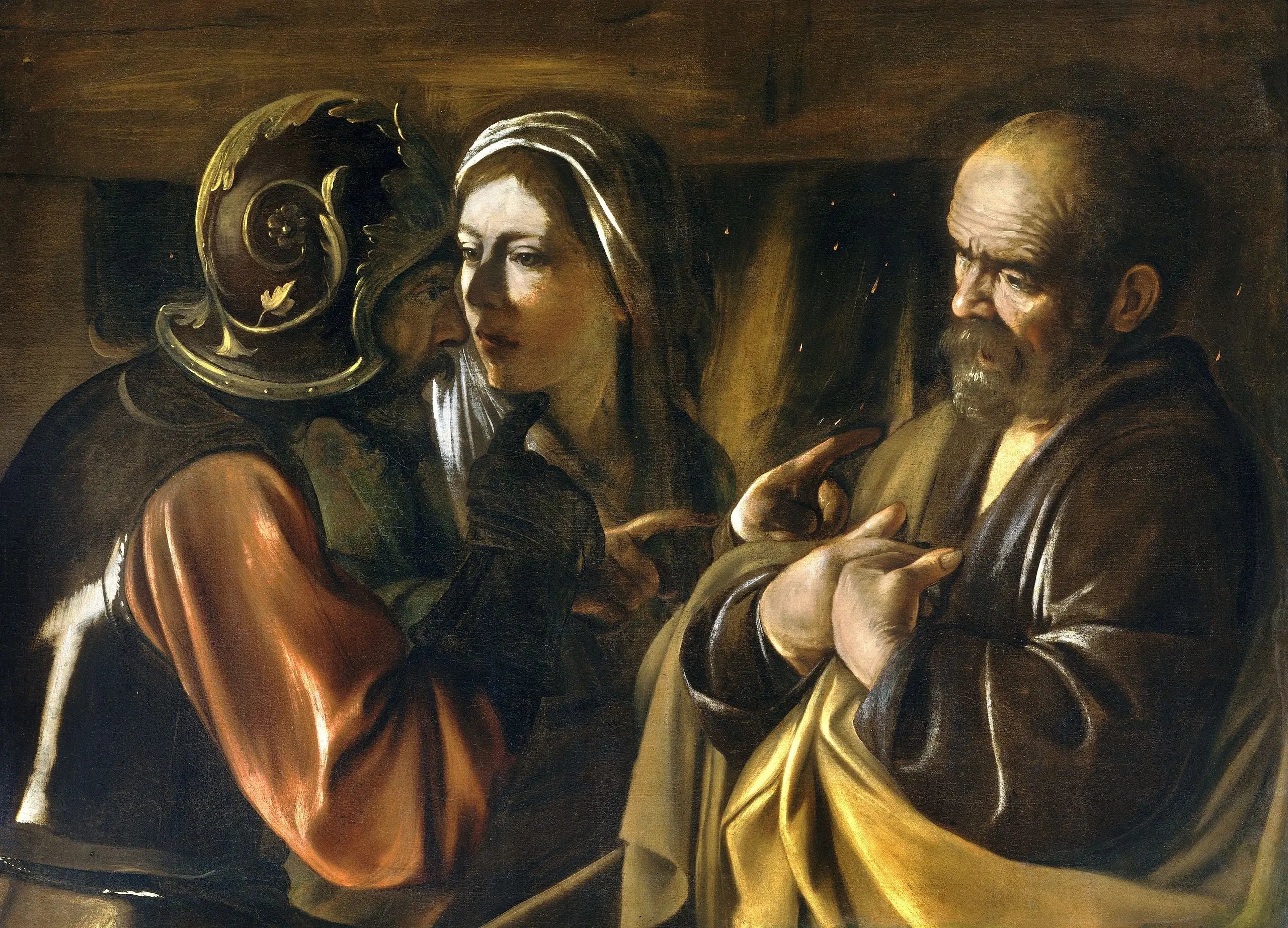 Reproduction du tableau « Le Reniement de saint Pierre - Le Caravage » par Alpha Reproduction en peinture à l’huile