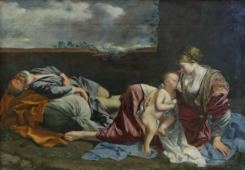 Hvilestedet for den hellige familie under flugten til Egypten - Orazio Gentileschi