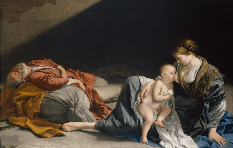 Hvilestedet for den hellige familie under flugten til Egypten - Orazio Gentileschi