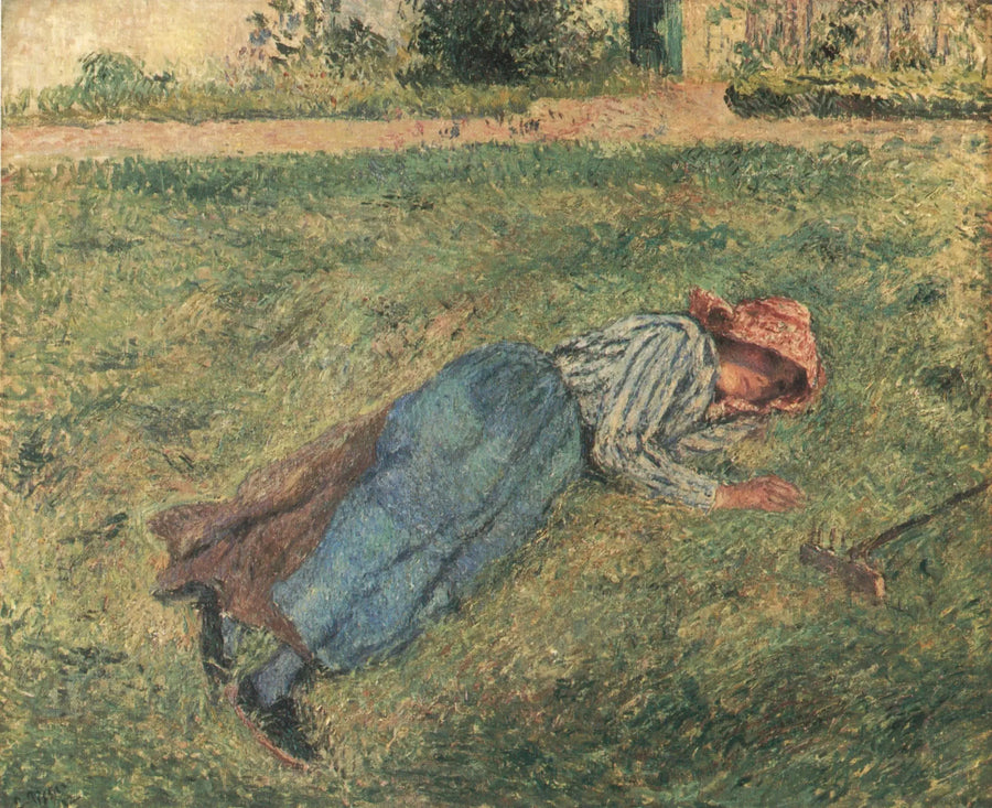 Hvile, landkone liggende i græsset, Pontoise - Camille Pissarro