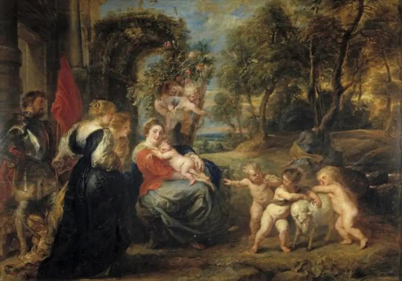 Hvile under flugten til Egypten med de hellige - Peter Paul Rubens