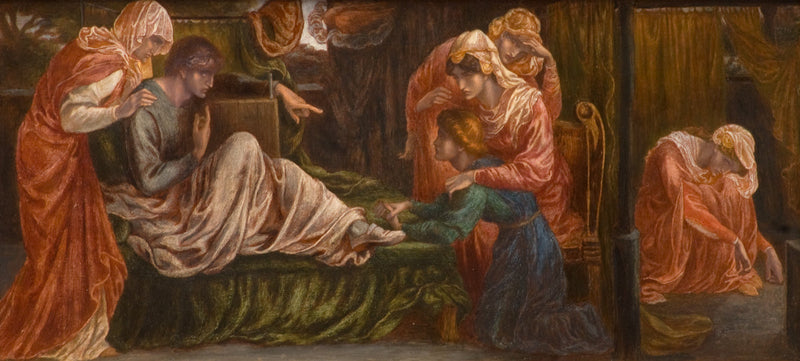 Dantes Drøm på dødsdagen for Beatrice (forgrund, højre panel) - Dante Gabriel Rossetti