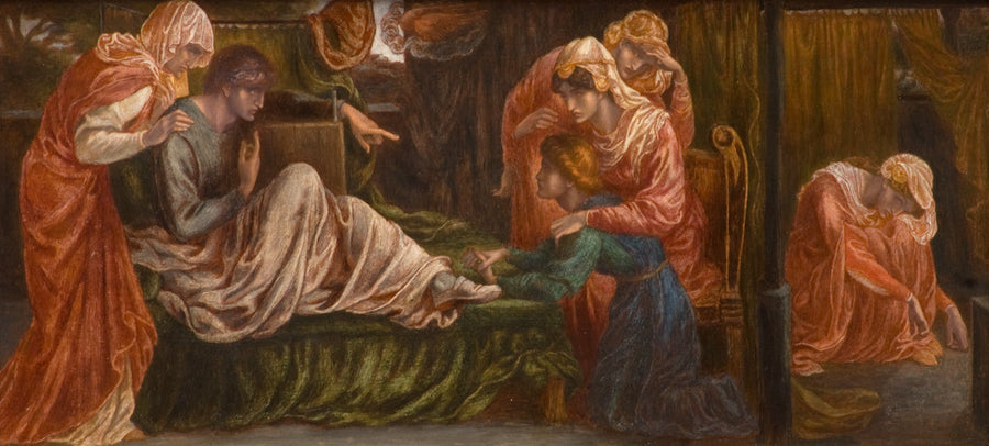 Dantes Drøm på dødsdagen for Beatrice (forgrund, højre panel) - Dante Gabriel Rossetti