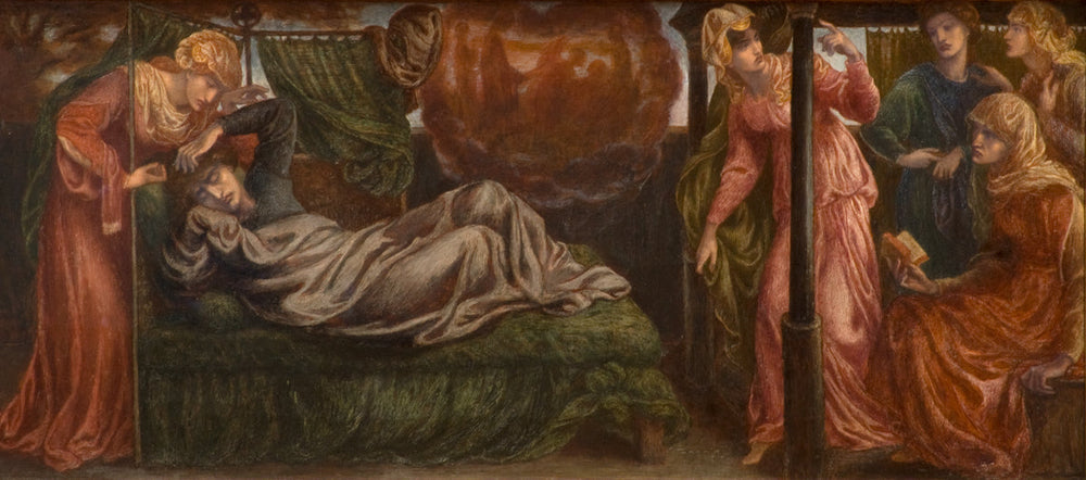 Le Rêve de Dante le jour de la mort de Béatrice (prédelle, panneau de gauche) - Dante Gabriel Rossetti image 1 reproduction de peinture à l’huile