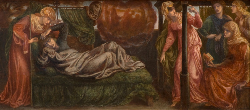 Dantes Drøm om Beatrices Dødsdag (forgrund, venstre panel) - Dante Gabriel Rossetti