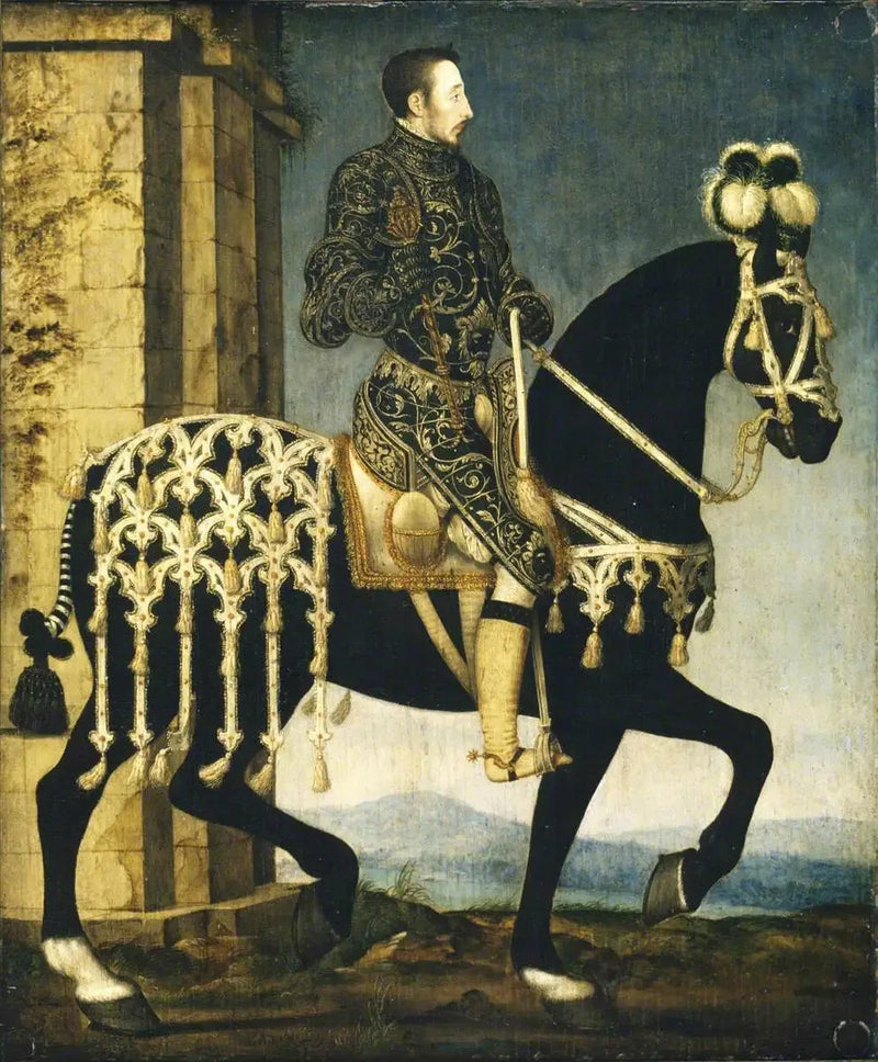 Kong Henrik II, kongen af Frankrig (1519-1559) til hest - François Clouet