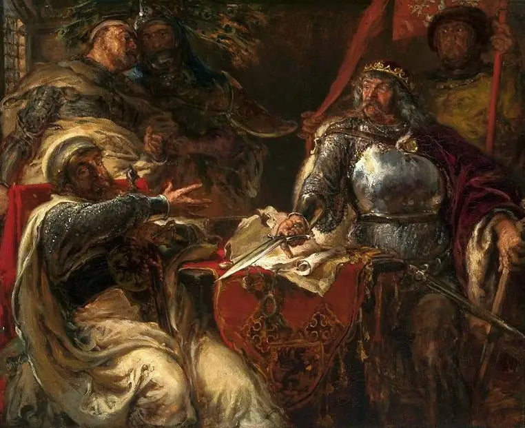 Kong Ladislaus den Rette bryder aftalerne med de tyske ridderordener i Brześć Kujawski. - Jan Matejko