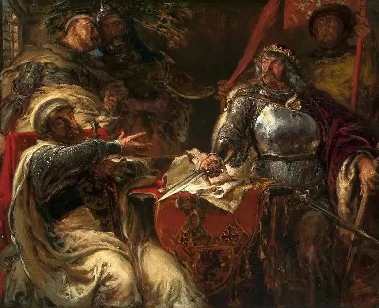 Kong Ladislaus den Rette bryder aftalerne med de tyske ridderordener i Brześć Kujawski. - Jan Matejko
