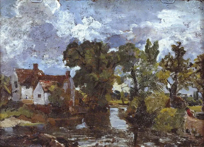 Møllens bæk. Bagerst: Nattescene med bro - John Constable