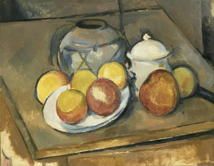 Den stråvase, sukkerskål og æbler - Paul Cézanne