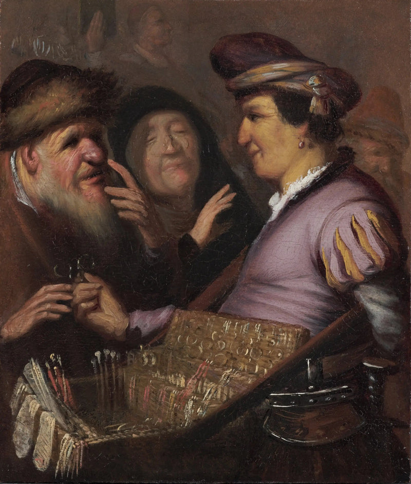 Brillehandleren (En gadesælger, der sælger briller, Udsigt) - Rembrandt
