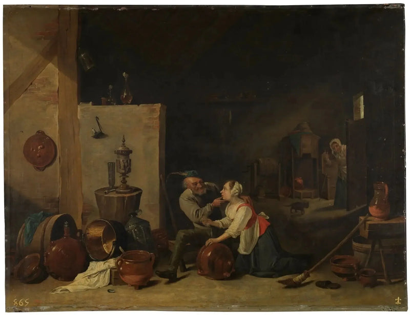 Den gamle mand og tjenestepigen - David Teniers den Yngre