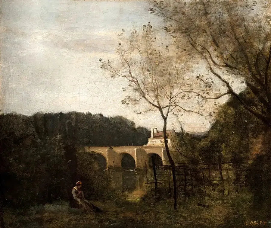 Den gamle bro i Mantes - Jean-Baptiste Camille Corot