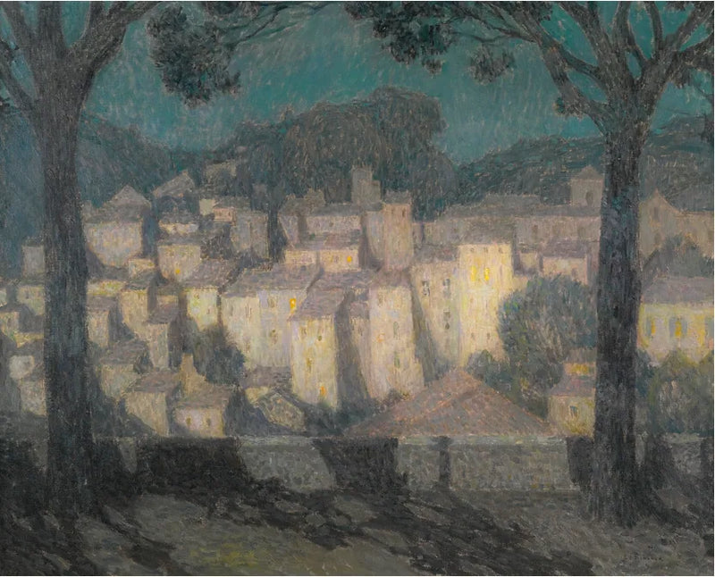 Landsbyen under måneskin (repræsentation af Bormes-les-Mimosas) - Henri Le Sidaner