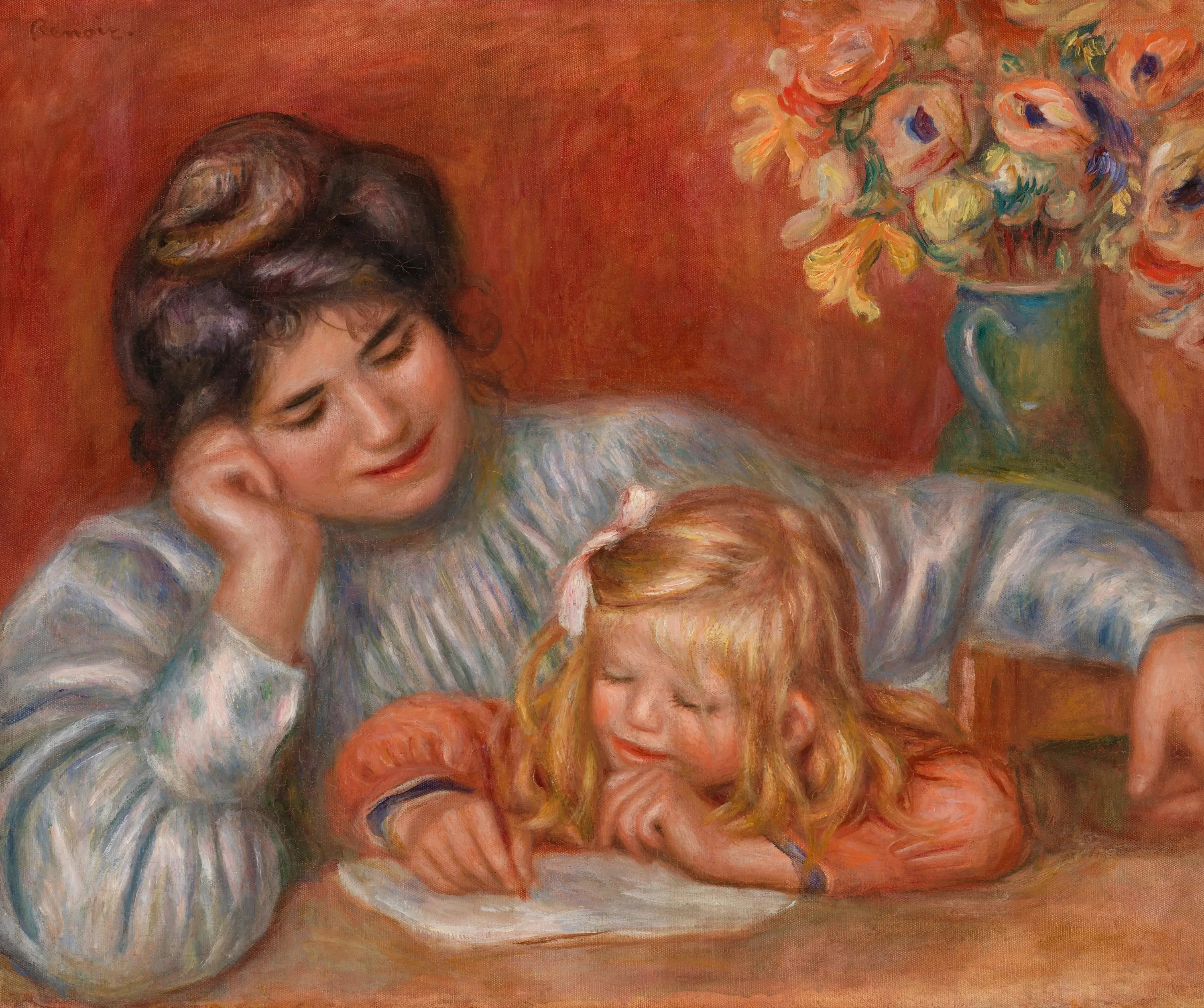 Leçon d'écriture (La Leçon d'écriture) - Pierre-Auguste Renoir image 1 copie de tableau peinte à la main
