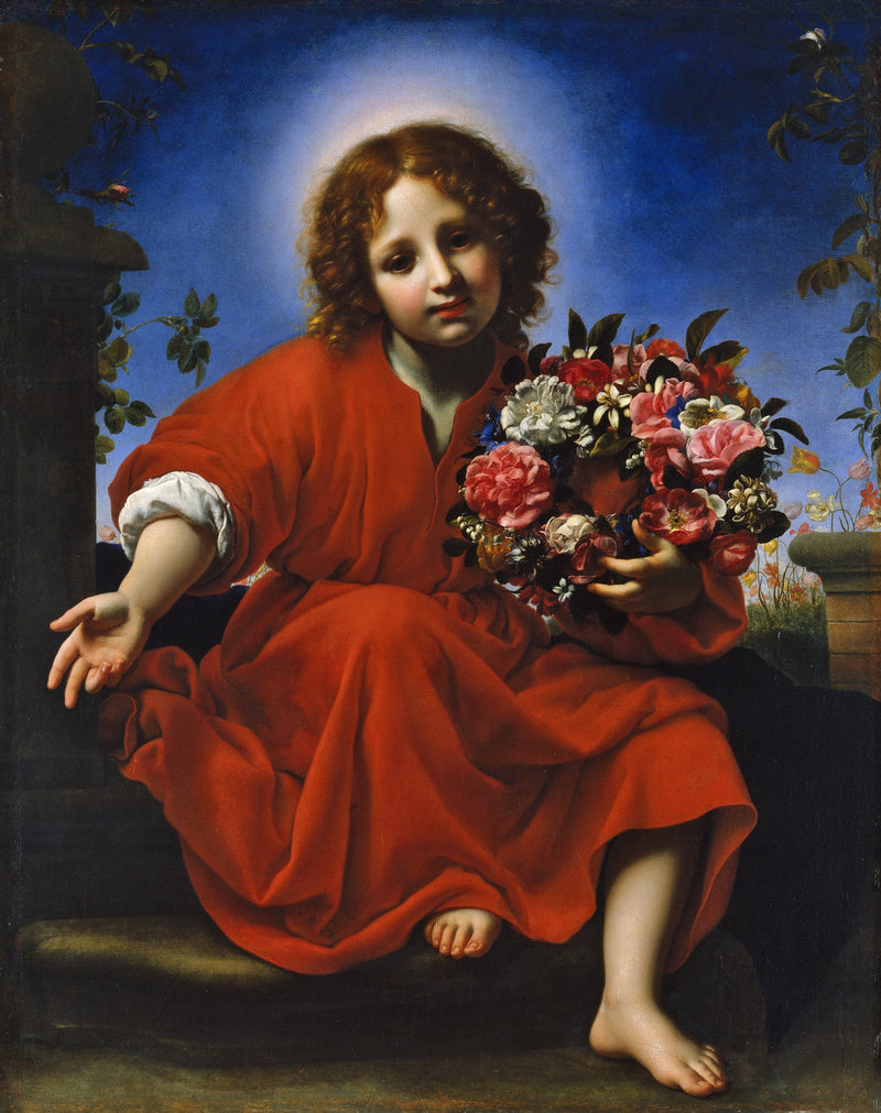 Jesusbarnet med en blomsterkrans - Carlo Dolci