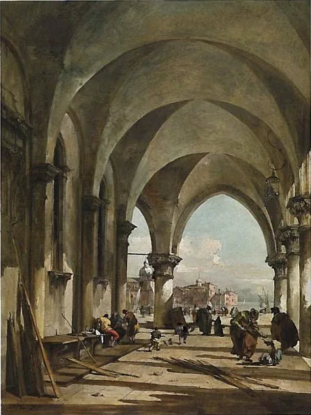 Buerne i paladset Dodge, Venedig, mod basilikaen San Giorgio Maggiore - Francesco Guardi