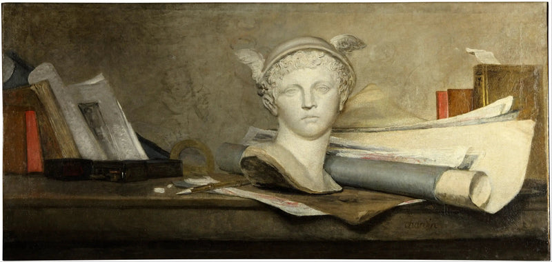 Kunstens attributter med en Merkur-buste - Jean Siméon Chardin