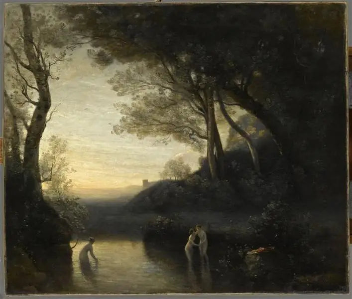 Bellinzone-badende kvinder. Aftenens effekt - Jean-Baptiste Camille Corot