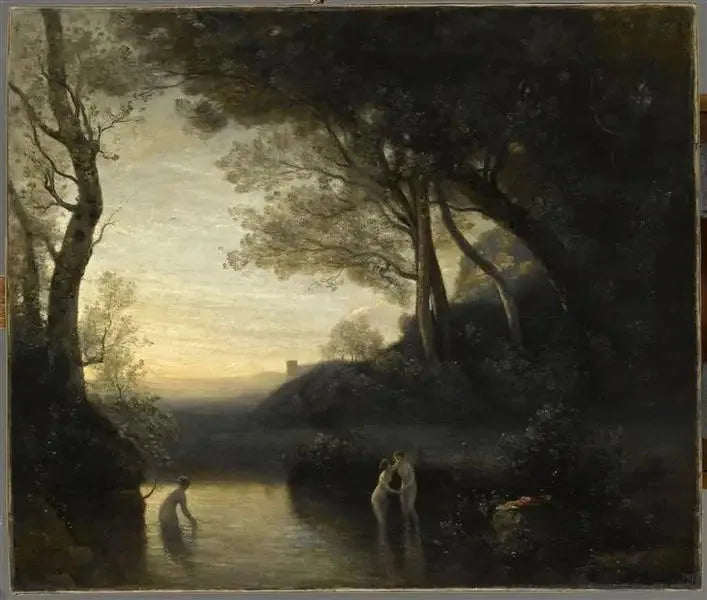 Bellinzone-badende kvinder. Aftenens effekt - Jean-Baptiste Camille Corot