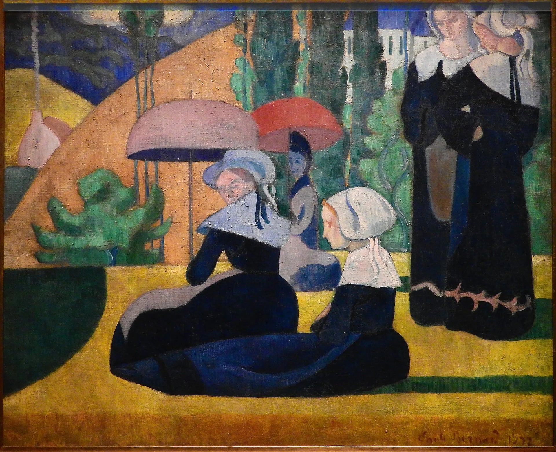 Les Bretonnes aux ombrelles - Émile Bernard image 1 reproduction artisanale de tableau